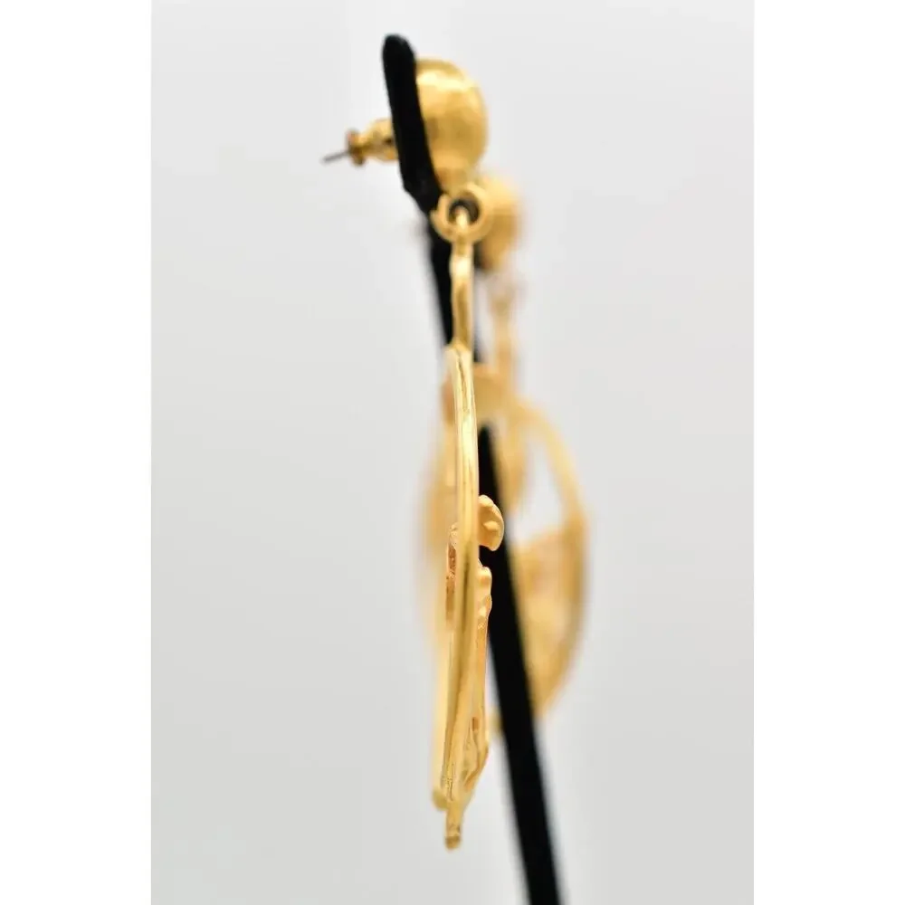 Vintage Musical Dangle Earrings Instrument Brushed Gold Matte NOS 1980s BinBK